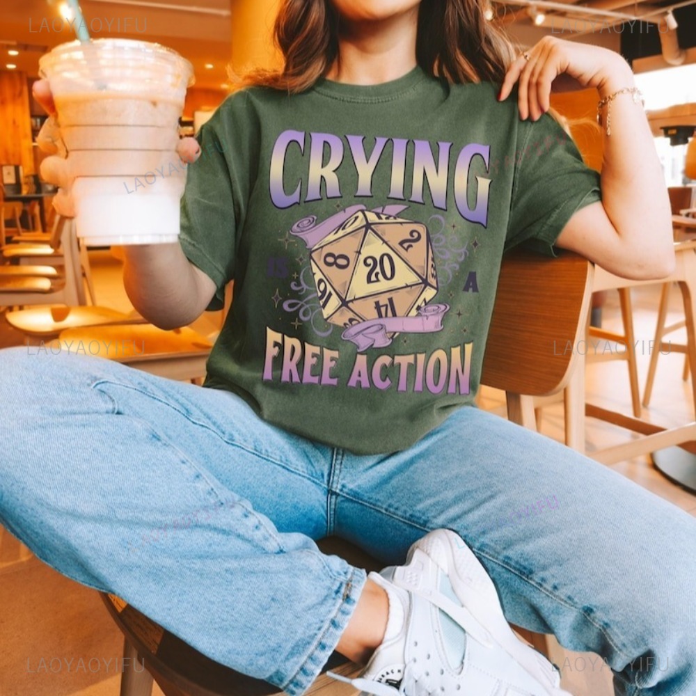 Retro Gaming T Shirt - Funny DnD Crying Is A Free