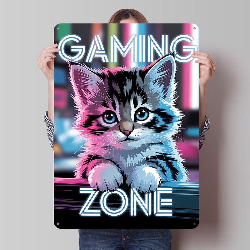 Retro Gaming Zone - Gaming Zone Kitten Printed Poster Customized