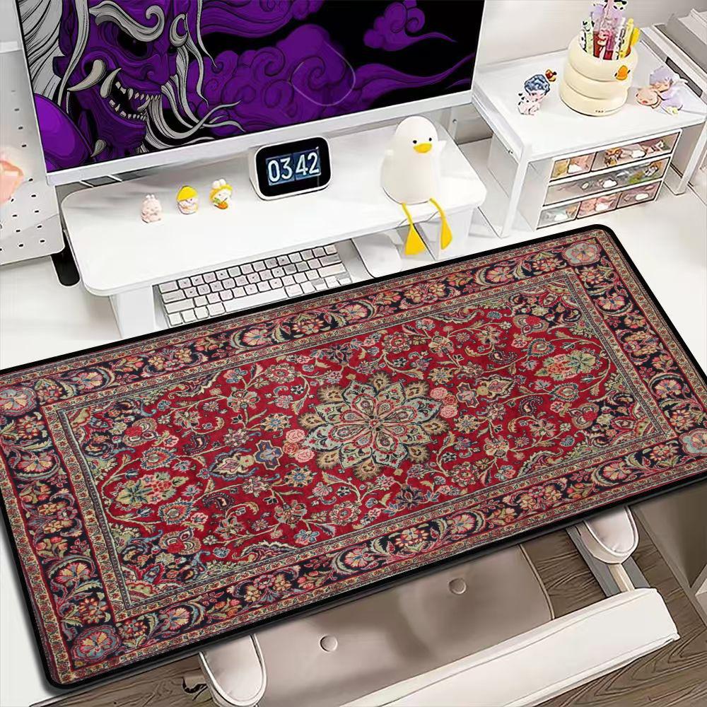 Retro Gaming Desk - Vintage Persian Rug Pattern Large Mouse