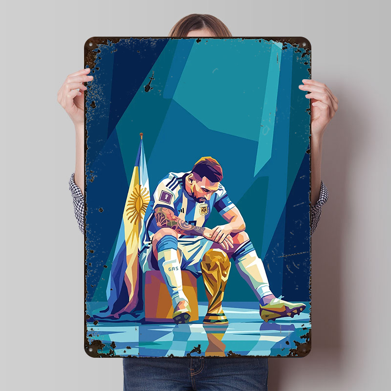 Retro Gaming Desk - Lionel Messi With Trophy Poster Customized