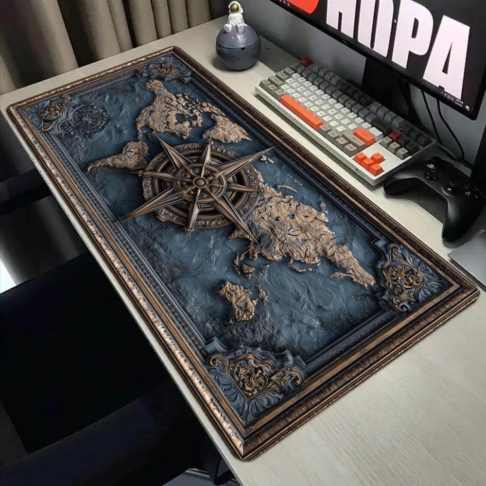 Retro Gaming Desk - Retro compass and map Mouse Pad