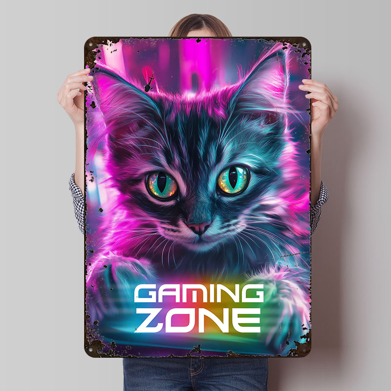 Retro Gaming Zone - Gamer Cat - Gaming Zone Printed