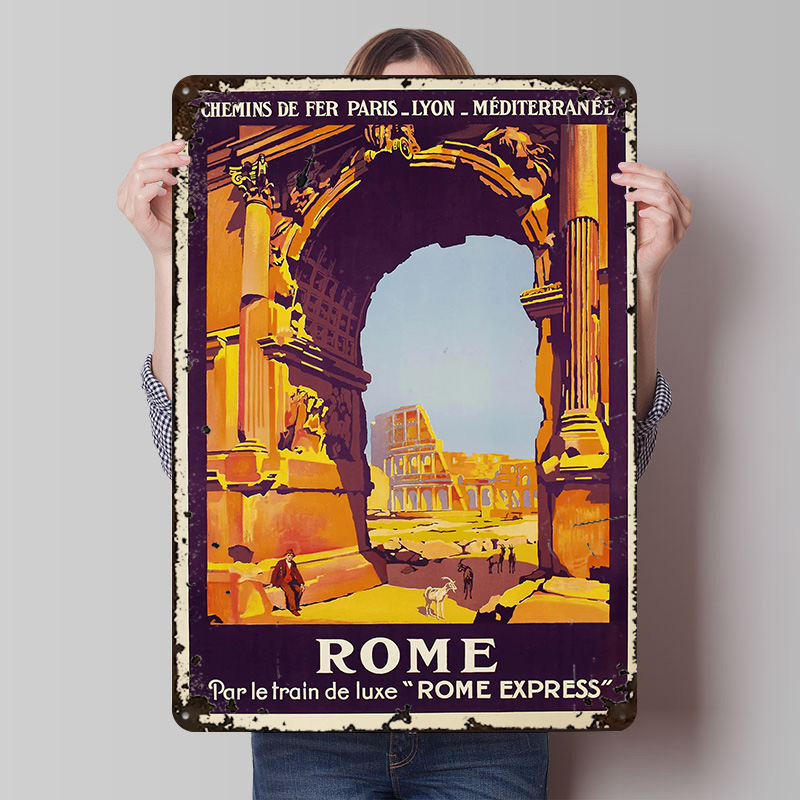Retro Gaming Desk - Rome Travel Tin Poster Customized Wall
