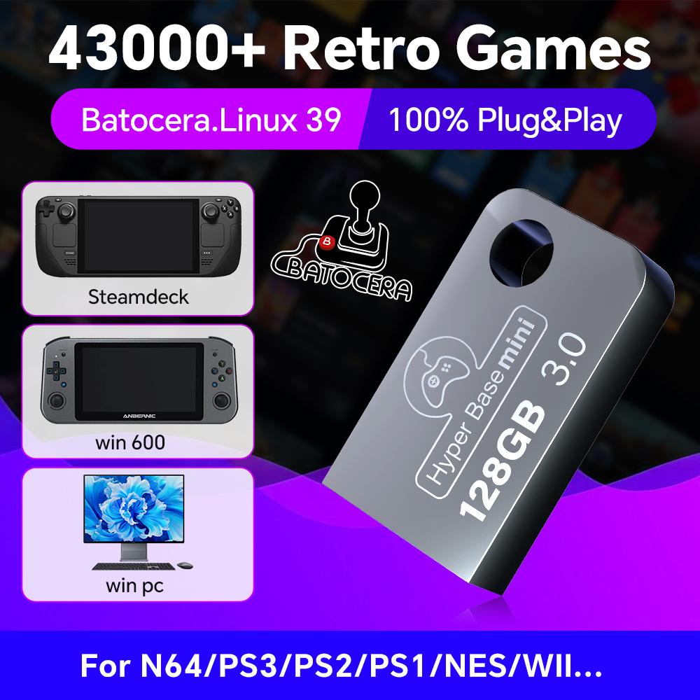 Retro X8 Gaming Console - Batocera 128G USB Flash Drive For