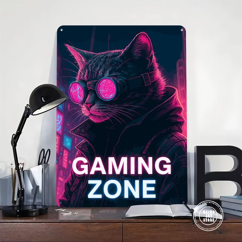 Cyberpunk Cat Gaming Zone Tin  - Retro Gaming Zone 评论和价格