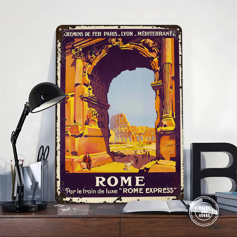 Rome Travel Tin Poster Customi - Retro Gaming Desk 评论和价格