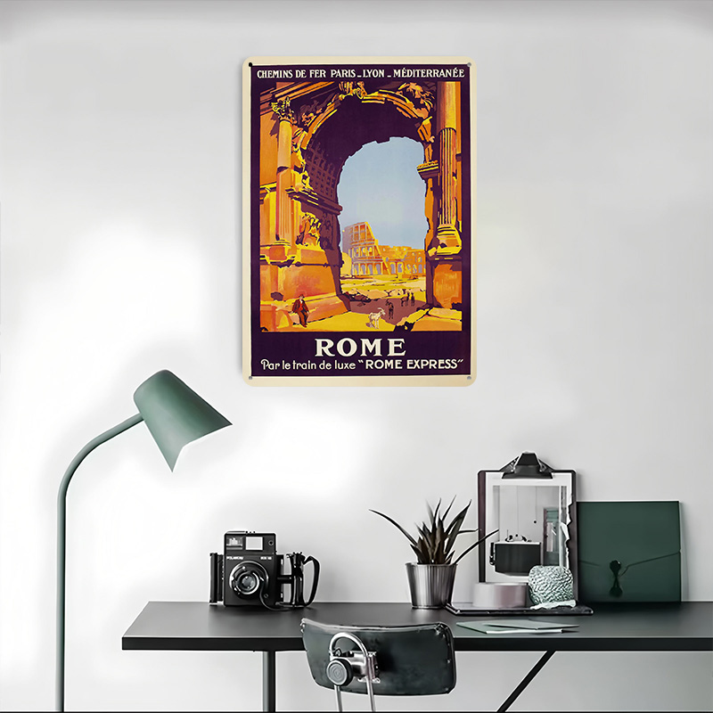 Rome Travel Tin Poster Customi - Retro Gaming Desk 评论和价格